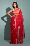 Buy_Geroo Jaipur_Red Organza Hand Embroidered Gota Floral Saree With Unstitched Blouse Piece _at_Aza_Fashions