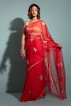 Geroo Jaipur_Red Organza Hand Embroidered Gota Floral Saree With Unstitched Blouse Piece _Online_at_Aza_Fashions