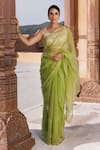 Buy_Geroo Jaipur_Green Organza Hand Embroidered Resham And Saree With Unstitched Blouse Piece _at_Aza_Fashions