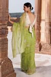 Shop_Geroo Jaipur_Green Organza Hand Embroidered Resham And Saree With Unstitched Blouse Piece _at_Aza_Fashions