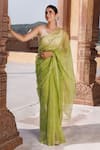 Geroo Jaipur_Green Organza Hand Embroidered Resham And Saree With Unstitched Blouse Piece _Online_at_Aza_Fashions