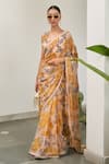 Varun Bahl_Yellow Printed Floral Pattern Saree With Blouse  _Online_at_Aza_Fashions