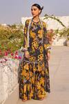 Buy_Varun Bahl_Yellow Georgette Printed Floral Pattern Round Sharara Set With Overlay  _at_Aza_Fashions