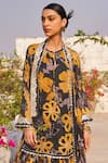 Varun Bahl_Yellow Georgette Printed Floral Pattern Round Sharara Set With Overlay  _Online_at_Aza_Fashions