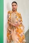 Varun Bahl_Yellow Tunic Georgette Print Floral Collared Neck Bloom And Trouser Set_Online_at_Aza_Fashions