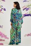 Shop_Varun Bahl_Blue Shirt And Trouser Kupro Satin Print Floral Collared Neck Moroccan With_at_Aza_Fashions