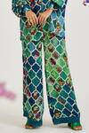 Varun Bahl_Blue Shirt And Trouser Kupro Satin Print Floral Collared Neck Moroccan With_Online_at_Aza_Fashions