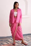 Buy Monk & Mei By Sonia Anand Pink Modal, Satin Embroidery Aaliyah Floral Block Print Jacket And Dhoti Skirt Set at Aza Fashions Buy_Monk & Mei By Sonia Anand_Pink Modal, Satin Embroidery Aaliyah Floral Block Print Jacket And Dhoti Skirt Set _at_Aza_Fashions