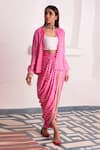 Shop Monk & Mei By Sonia Anand Pink Modal, Satin Embroidery Aaliyah Floral Block Print Jacket And Dhoti Skirt Set at Aza Fashions Shop_Monk & Mei By Sonia Anand_Pink Modal, Satin Embroidery Aaliyah Floral Block Print Jacket And Dhoti Skirt Set _at_Aza_Fashions