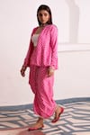 Monk & Mei By Sonia Anand Pink Modal, Satin Embroidery Aaliyah Floral Block Print Jacket And Dhoti Skirt Set Online at Aza Fashions Monk & Mei By Sonia Anand_Pink Modal, Satin Embroidery Aaliyah Floral Block Print Jacket And Dhoti Skirt Set _Online_at_Aza_Fashions