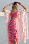 Buy_Monk & Mei_Pink Georgette Printed Tie Dye Front Open Long Shrug _at_Aza_Fashions