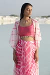 Shop_Monk & Mei_Pink Georgette Printed Tie Dye Front Open Long Shrug _at_Aza_Fashions