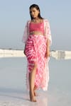 Buy_Monk & Mei_Pink Georgette Printed Tie Dye Front Open Long Shrug _Online_at_Aza_Fashions