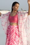 Monk & Mei_Pink Georgette Printed Tie Dye Front Open Long Shrug _at_Aza_Fashions