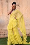 Buy_Monk & Mei_Yellow Georgette And Modal Satin Issh Sharara Saree And Blouse Set _Online_at_Aza_Fashions