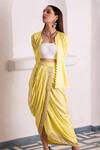 Buy_MONK & MEI BY SONIA ANAND_Yellow Modal Satin Printed Floral Mastani Dhoti Skirt _at_Aza_Fashions