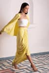 MONK & MEI BY SONIA ANAND_Yellow Modal Satin Printed Floral Mastani Dhoti Skirt _Online_at_Aza_Fashions