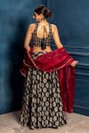 Monk & Mei_Black Cambric Cotton Floral Sweetheart Neck Padmini Pattern Lehenga Choli Set _Online_at_Aza_Fashions