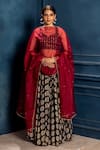 Shop_MONK & MEI BY SONIA ANAND_Black Cambric Cotton Floral Sweetheart Neck Padmini Pattern Lehenga Choli Set _at_Aza_Fashions