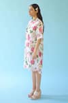 Monk & Mei_White Linen Bandage Printed Floral Collar Sonnet Dress _Online_at_Aza_Fashions