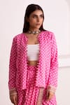 Buy_Monk & Mei By Sonia Anand_Pink Modal, Satin Open Neck Uff Floral Print Jacket _at_Aza_Fashions