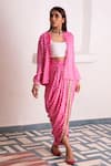 Shop_Monk & Mei By Sonia Anand_Pink Modal, Satin Open Neck Uff Floral Print Jacket _at_Aza_Fashions