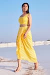 Shop_MONK & MEI BY SONIA ANAND_Yellow Printed Tie Dye Gloria Dhoti Skirt _at_Aza_Fashions