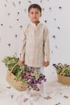 Buy_Chotibuti_Beige Moonga Silk Embroidered Lotus Shirt With Pant _at_Aza_Fashions