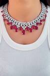 Buy PRERTO Red Stones, Diamonds Daffodil Embellished Necklace Set at Aza Fashions Buy_PRERTO_Red Stones, Diamonds Daffodil Embellished Necklace Set _at_Aza_Fashions