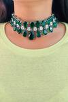 Buy_PRERTO_Green Stones, Diamonds Infinity Embellished Choker Set_at_Aza_Fashions