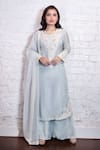 Buy_Vasavi Shah_Blue Kurta And Pant Silk Embroidered Resham Round Floral Set _at_Aza_Fashions
