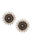 Shop_Sangeeta Boochra_Silver Plated Floral Carved Earrings _at_Aza_Fashions