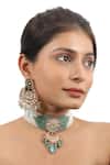 Buy_Riana Jewellery_White Pearls, Diamonds, Stones Embellished Chandbali Pendant Drop Choker Set _at_Aza_Fashions