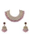 Shop_Riana Jewellery_White Pearls, Diamonds, Stones Beaded Hem Jadtar Necklace Set _at_Aza_Fashions