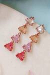 Shop_Ishhaara_Pink Crystal Triangle Shaped Earrings _at_Aza_Fashions