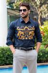 Buy_Avalipt_Blue Cotton Blend Hand Painted Alexander Shirt_at_Aza_Fashions