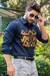 Avalipt_Blue Cotton Blend Hand Painted Alexander Shirt_Online_at_Aza_Fashions