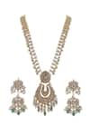 Shop_Riana Jewellery_White Pearls, Diamonds Jadtar Pendant Long Necklace Set _at_Aza_Fashions