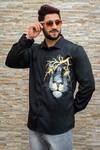 Shop_Avalipt_Black Cotton Blend Hand Painted Leo Shirt_at_Aza_Fashions