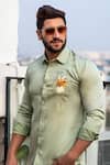 Avalipt_Green Cotton Blend Hand Painted Linear Lion Shirt_Online_at_Aza_Fashions