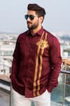 Buy_Avalipt_Maroon Cotton Blend Patras Handpainted Shirt _at_Aza_Fashions