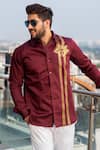 Shop_Avalipt_Maroon Cotton Blend Patras Handpainted Shirt _at_Aza_Fashions