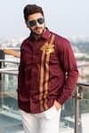 Avalipt_Maroon Cotton Blend Patras Handpainted Shirt _Online_at_Aza_Fashions