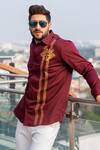 Shop_Avalipt_Maroon Cotton Blend Patras Handpainted Shirt _Online_at_Aza_Fashions