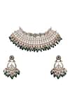 Shop_Riana Jewellery_White Pearls, Diamonds, Crystals Jadtar Stone Embellished Choker Set _at_Aza_Fashions