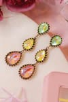Shop_Ishhaara_Multi Color Crystals Layered Tear Drop Shaped Earrings _at_Aza_Fashions