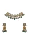 Shop_Riana Jewellery_White Pearls, Diamonds, Stones Jade Embellished Floral Necklace Set _at_Aza_Fashions