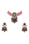 Shop_Riana Jewellery_White Pearls, Stones, Beads Jadtar Embellished Choker Set _at_Aza_Fashions