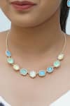 Buy_Ishhaara_Blue Geometric Crystal Stone Embellished Necklace _at_Aza_Fashions