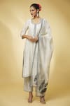 Buy_PUNIT BALANA_Ivory Chanderi Silk Embroidered And Printed Mirror U Neck Kurta Set _Online_at_Aza_Fashions